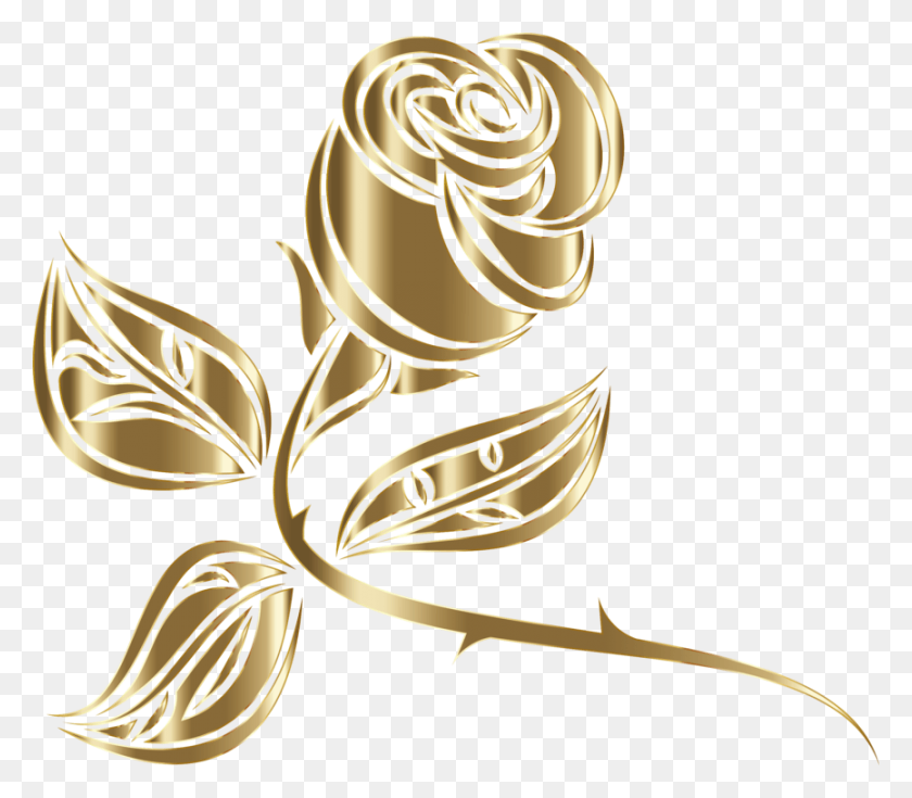 866x750 Cut Flowers Rose Thorns Spines And Prickles Drawing Black Rose Vector .png, Gold, Ring, Jewelry HD PNG Download