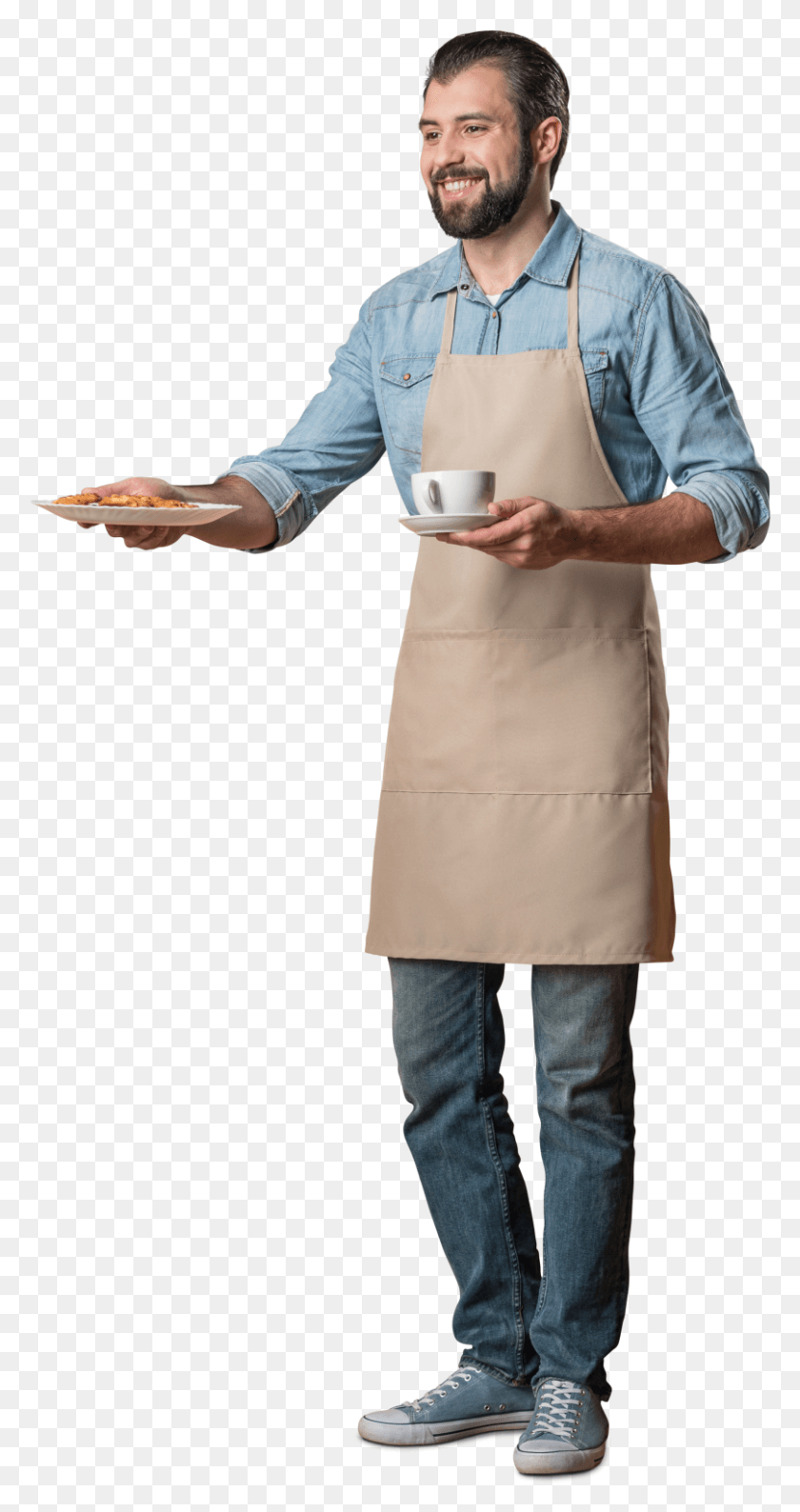 809x1585 Cut Out Man Waiter With Food And Coffee Professions Waiter, Person, Human, Coffee Cup HD PNG Download