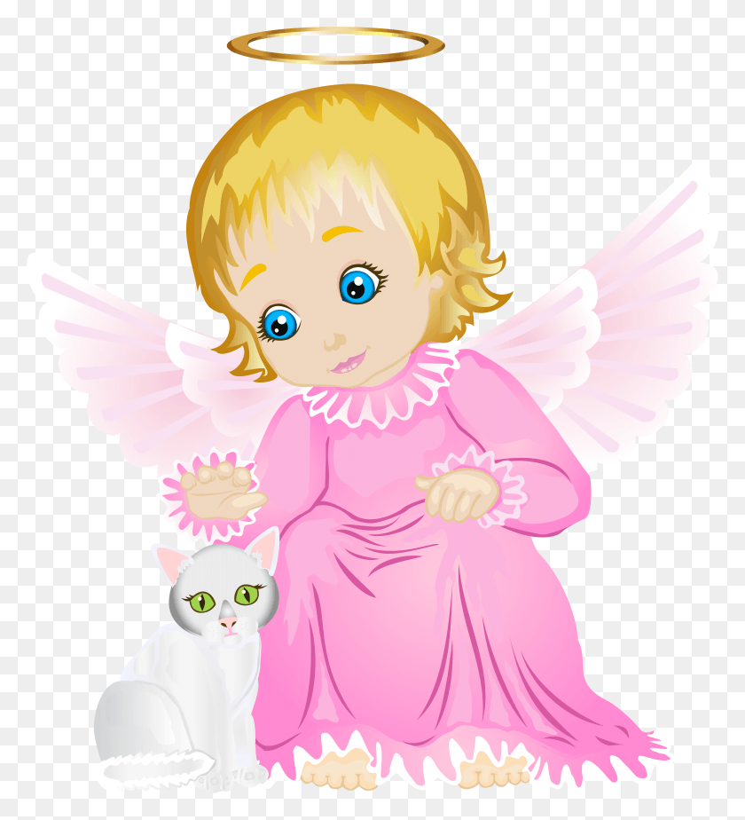 7140x7911 Cute Angel With White Kitten Transparent Clip Art, Archangel, Snowman HD PNG Download