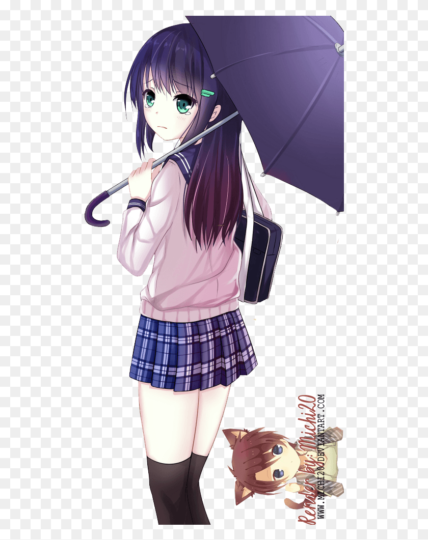 511x1001 Cute Anime Girl Profile Pic Anime Girl Umbrella Render, Skirt, Clothing, Apparel HD PNG Download