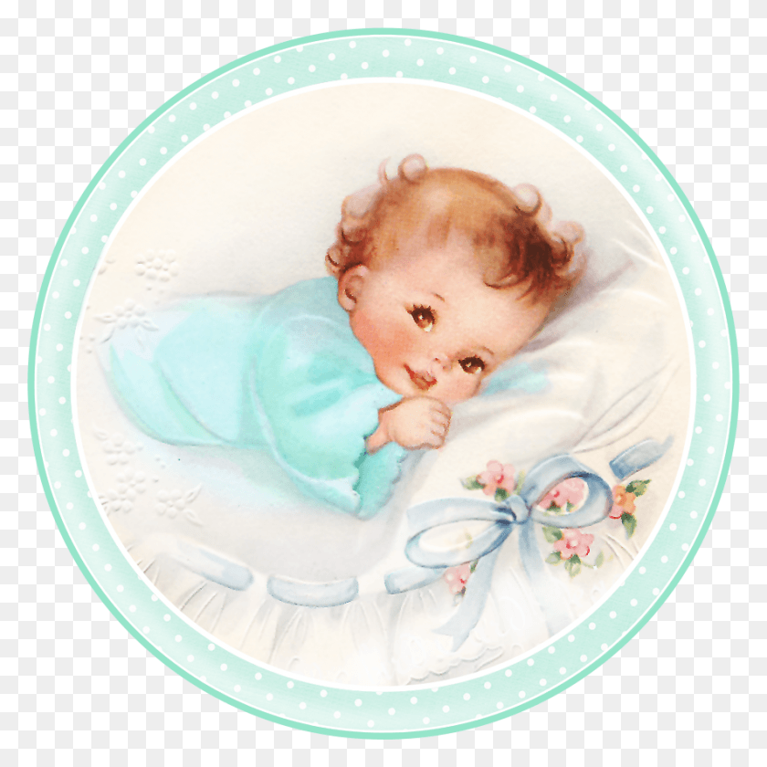 883x883 Cute Babies At Bed Cute Vintage Baby Cards, Porcelain, Pottery HD PNG Download