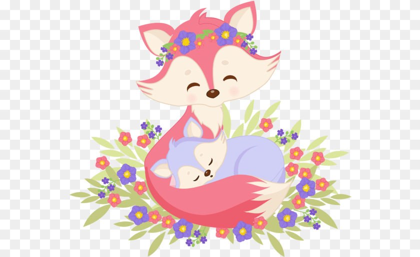 Cute Baby Fox Art, Graphics, Pattern, Floral Design Clipart PNG