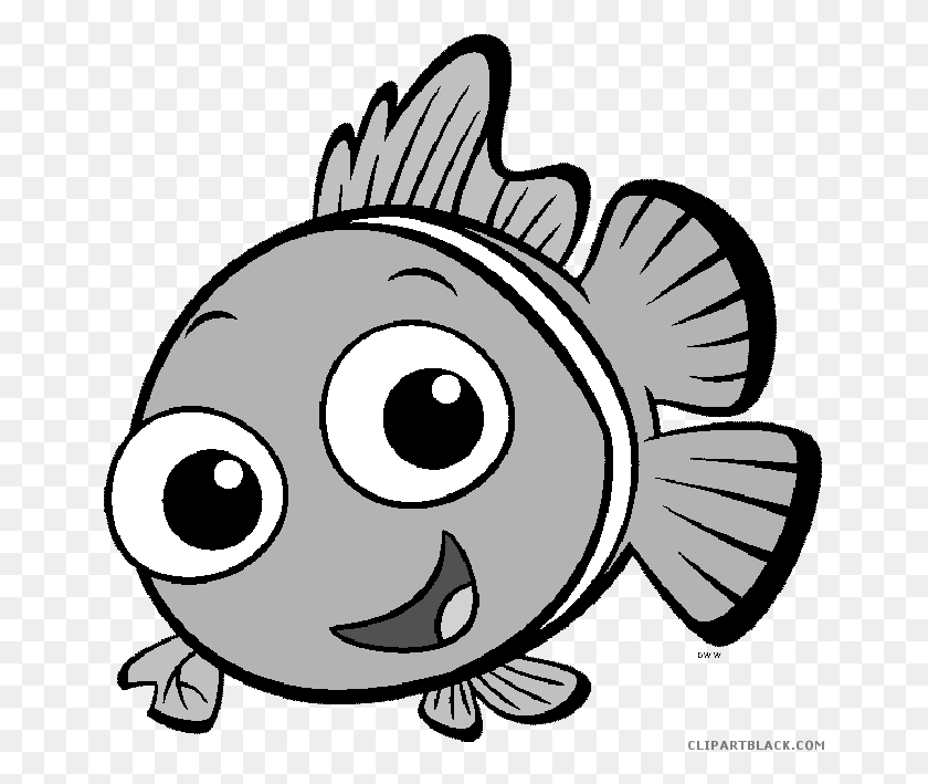 653x649 Cute Fish Clipart Cute Fish Black And White, Face, Stencil, Animal HD PNG Download