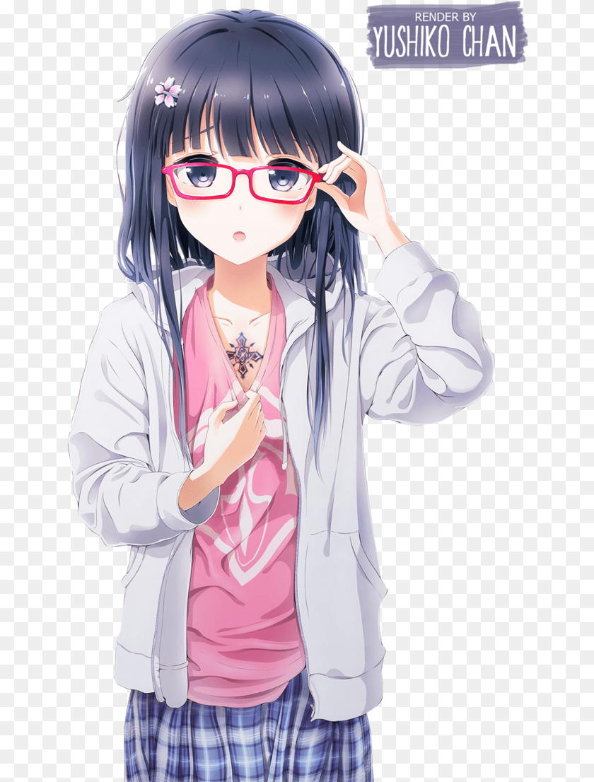 653x1106 Cute Girl With Glasses Anime Stars Cute Girl Anime, Book, Comics, Publication, Person Sticker PNG
