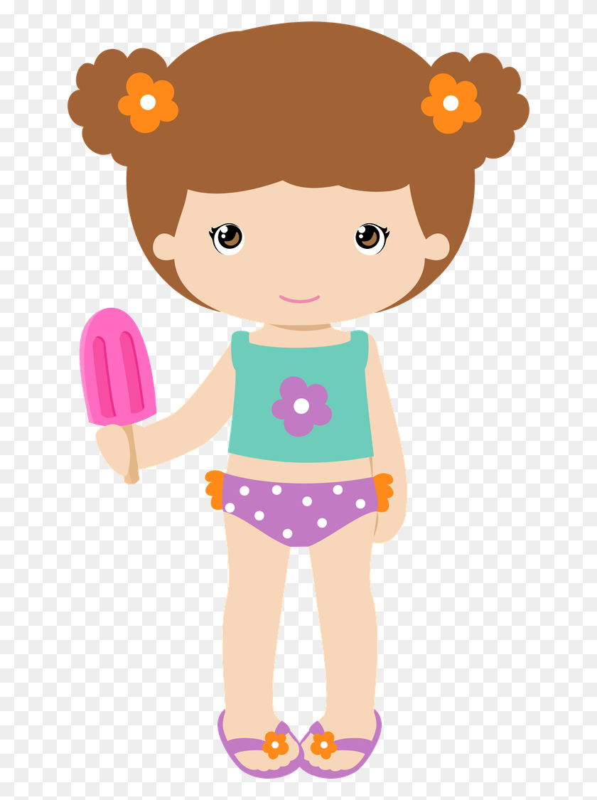 650x1065 Cute Girl With Short Hair And Popsicle In Tankini Beach Girl Clipart, Doll, Toy HD PNG Download