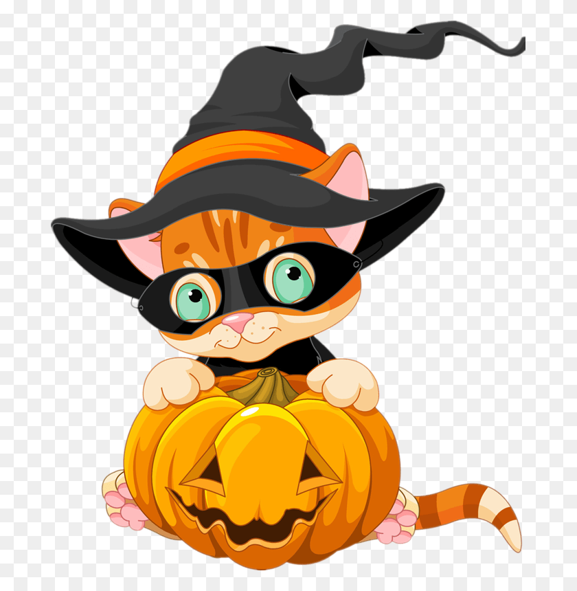 691x800 Cute Halloween Cat In Pumpkin Clipart Cute Cat Halloween Clip Art, Clothing, Apparel, Plant HD PNG Download