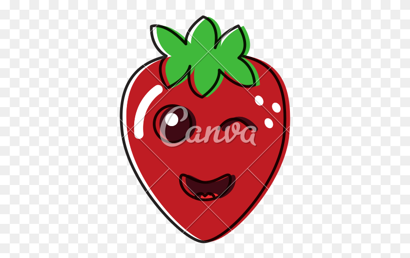 351x470 Cute Kawaii Cartoon Canva, Strawberry, Fruit, Plant HD PNG Download