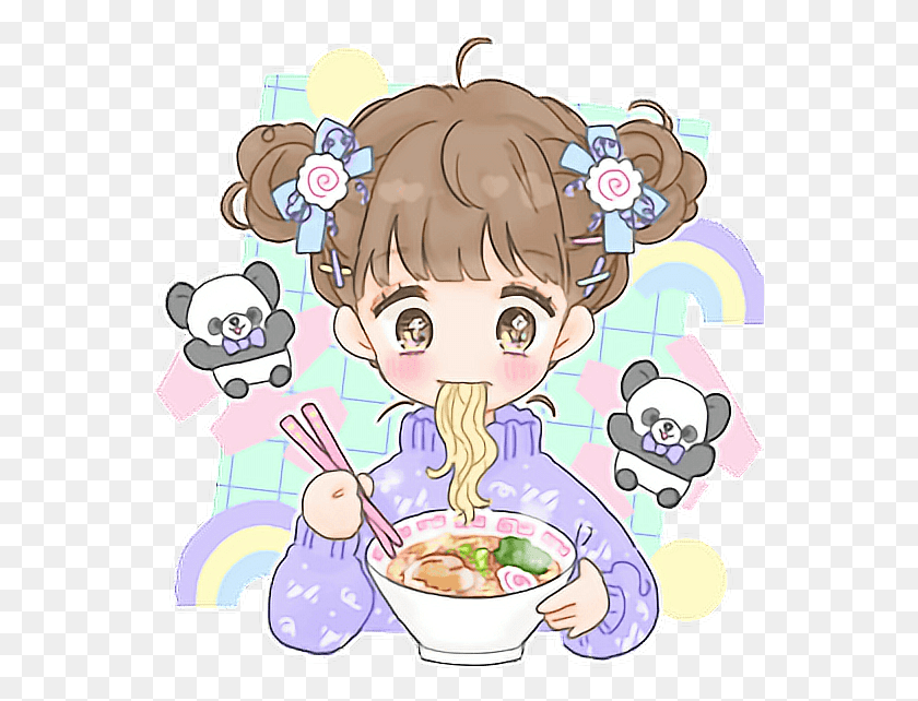 558x582 Cute Kawaii Fancysurprise Anime Eating Ramen Pastelcolo Ramen Anime Eating Food, Person, Human, Meal HD PNG Download