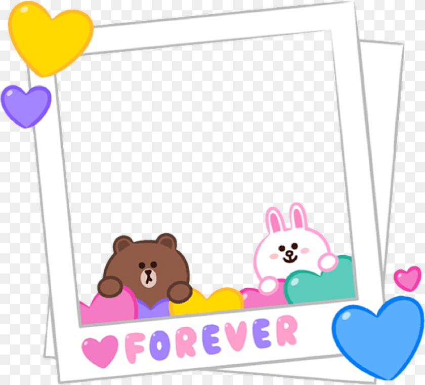 1024x926 Cute Line Cony Brown Love Frame Polaroid Cony And Brown Love, Animal, Mammal, Wildlife, Bear Sticker PNG