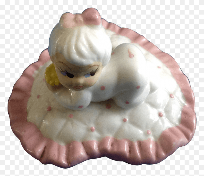 1222x1044 Cute Little Baby Girl With Pink Bow On Heart Pillow Figurine, Porcelain, Pottery HD PNG Download