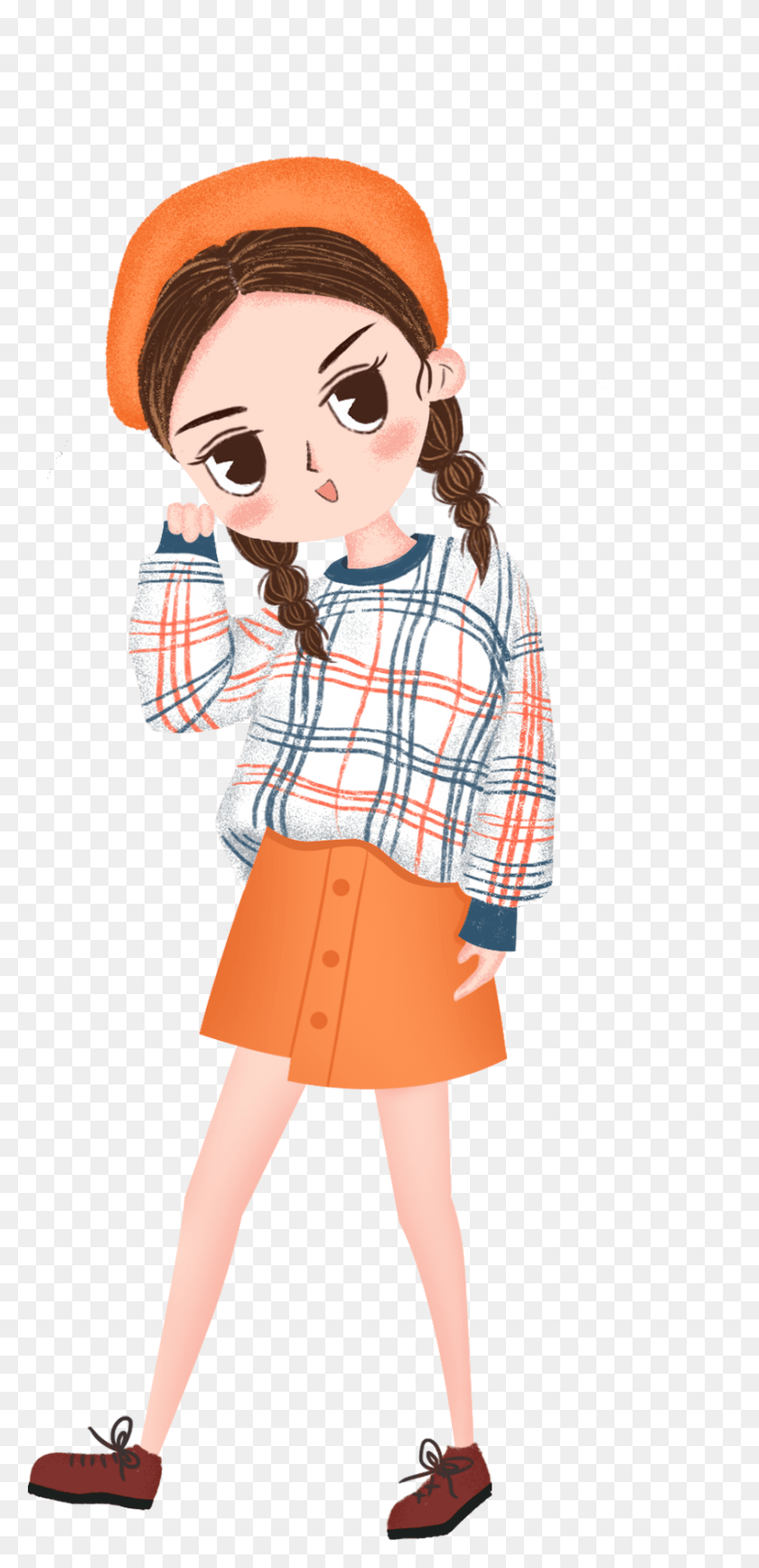 843x1811 Cute Little Girl Smiling Young Lady Hand Painted Illustration Cartoon, Clothing, Apparel, Female Descargar Hd Png