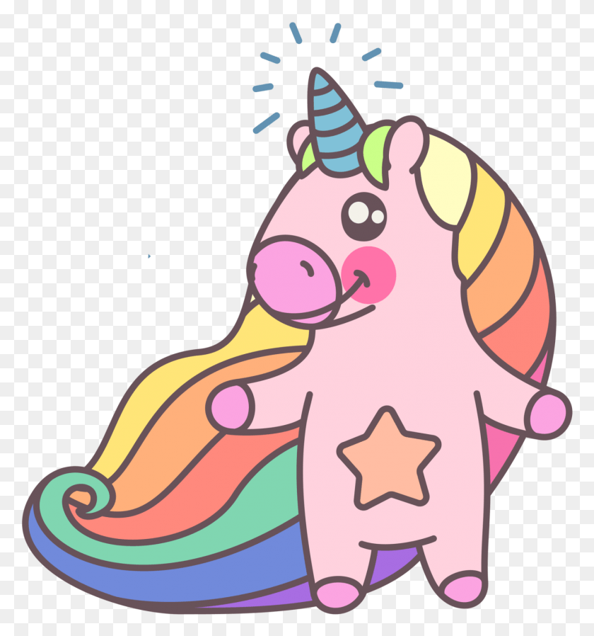 1434x1542 Cute Rainbow Unicorn Outline, Ornament, Graphics HD PNG Download