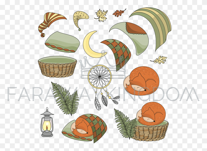 3508x2480 Cute Sleeping Fox Set Forest Animal Vector Illustration Illustration, Plant, Vegetation, Food HD PNG Download