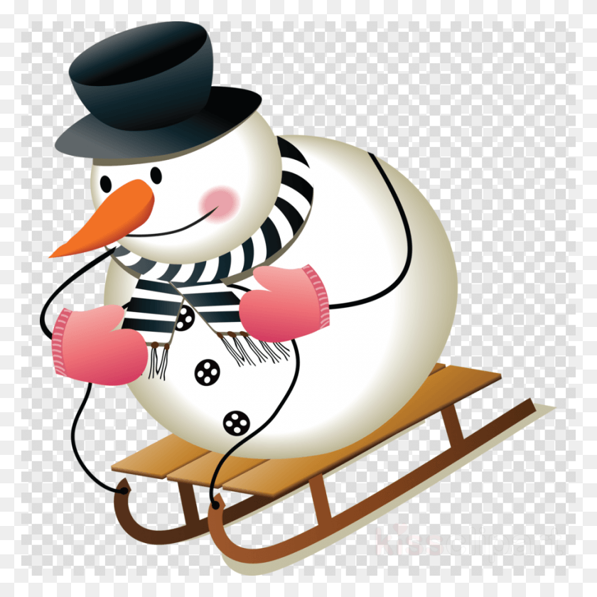 900x900 Cute Snowman Clipart Snowman Clip Art Snow Man With Sleigh Clipart, Outdoors, Nature, Texture HD PNG Download
