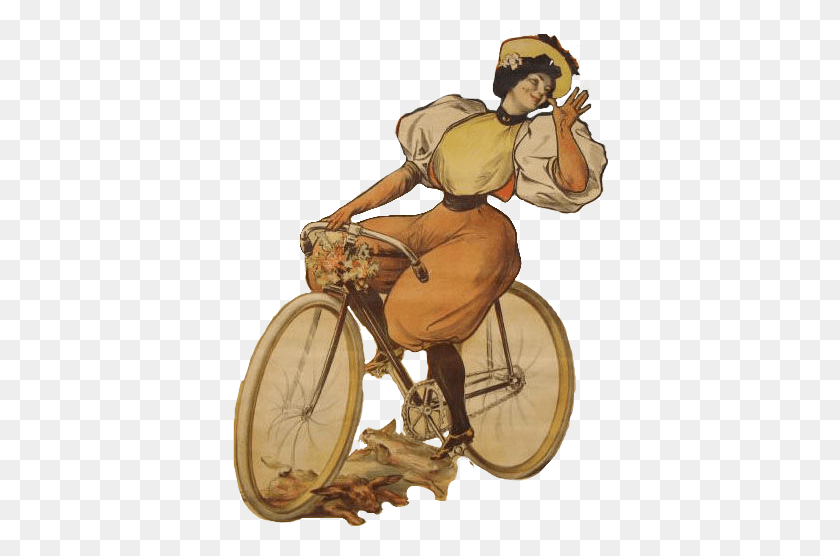 376x496 Велосипедист Велоспорт Женщина Леди Ретро Винтаж Велосипед Иллюстрация, Человек, Человек, Автомобиль Hd Png Скачать