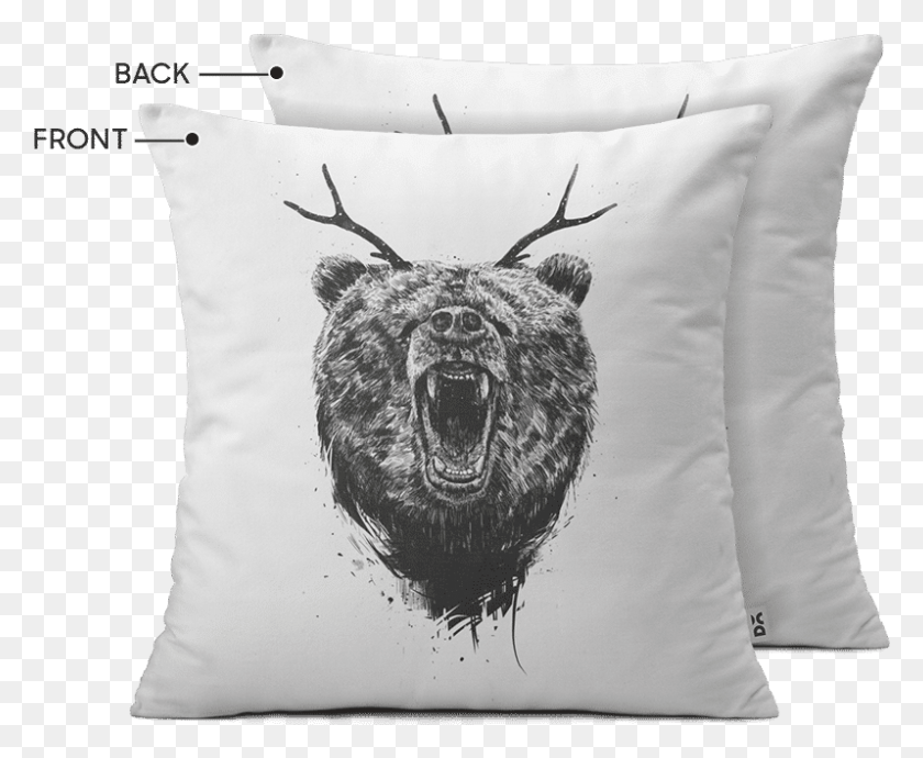 798x645 Dailyobjects Angry Bear With Antlers 12 Cushion Cover Balazs Solti Art, Pillow, Dog, Pet HD PNG Download