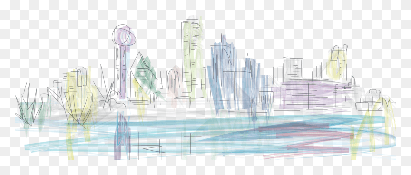 2406x920 Dallas Skyline Sketch, Building, Metropolis, City HD PNG Download