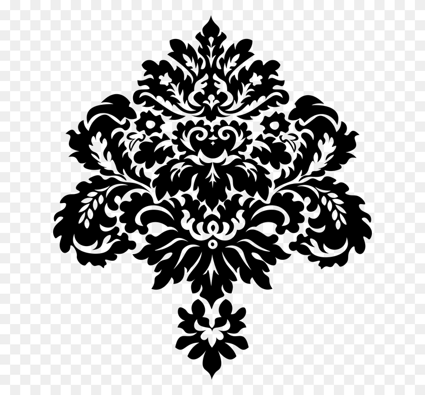 630x720 Damask Classic Vintage Decorative Floral Flourish Silhouette Damask, Gray, World Of Warcraft HD PNG Download