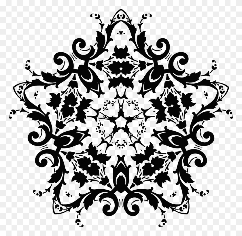 1280x1247 Damask Floral Flower Flourish Image Mandala Black And White, Graphics, Floral Design HD PNG Download