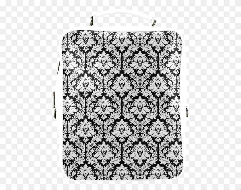 473x601 Damask Pattern Black And White Square Backpack Shoulder Bag, Rug, Sleeve, Clothing HD PNG Download