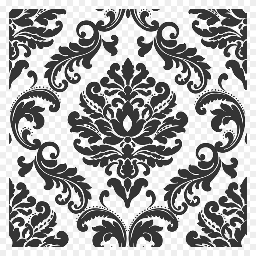 1024x1024 Damask Transparent Image Black And White Wallpaper Prints, Floral Design, Pattern, Graphics HD PNG Download
