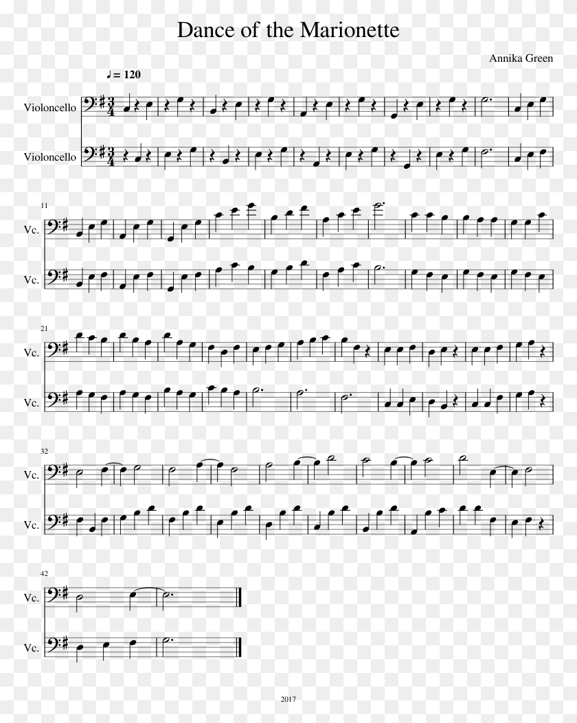 773x993 Dance Of The Marionette Sheet Music For Cello Violin And Cello Duets Disney, Gray, World Of Warcraft HD PNG Download