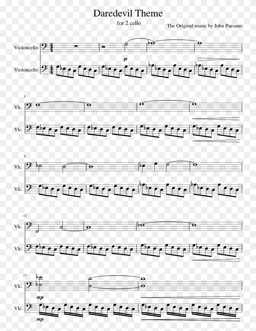 750x1028 Daredevil Theme Sheet Music Composed By The Original Daredevil Theme Sheet Music, Gray, World Of Warcraft HD PNG Download