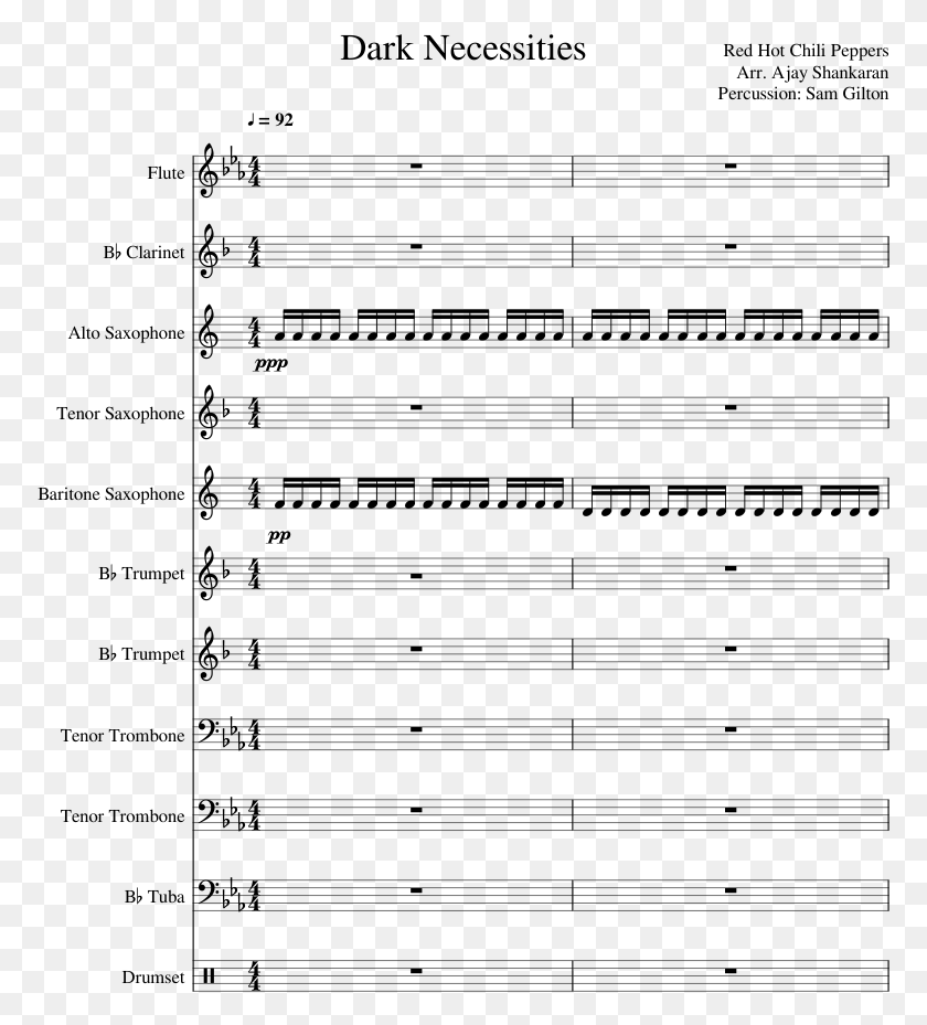 773x869 Dark Necessities Sheet Music Composed By Red Hot Chili That39s What I Like Flute Sheet Music, Gray, World Of Warcraft HD PNG Download