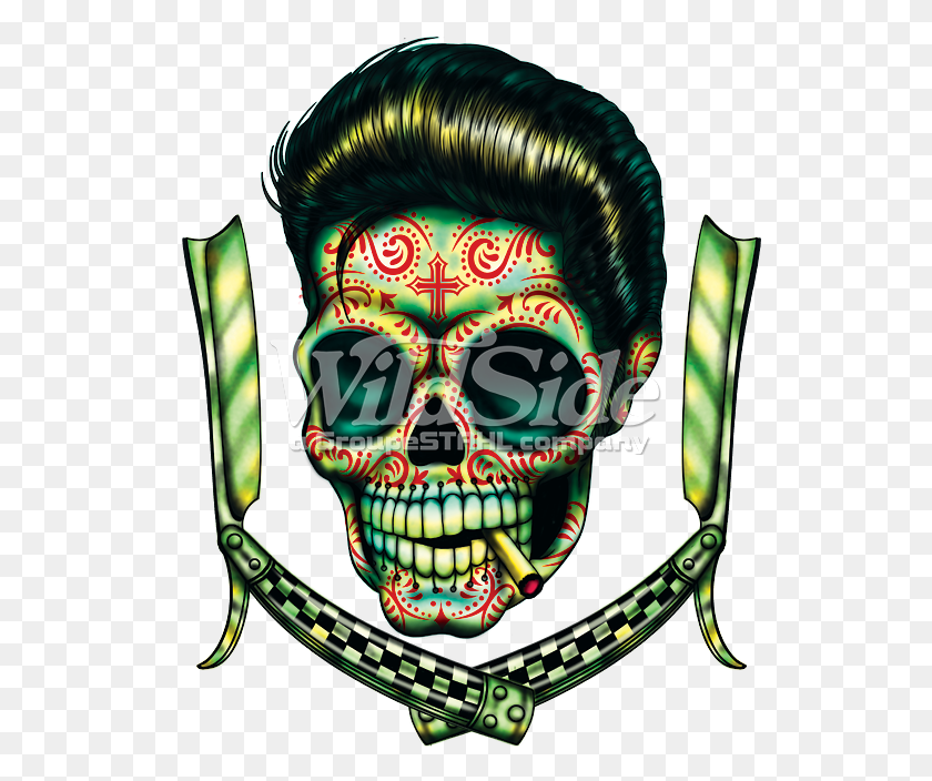 533x644 Day Of The Dead Greaser With Razors Skull, Head, Symbol, Emblem HD PNG Download