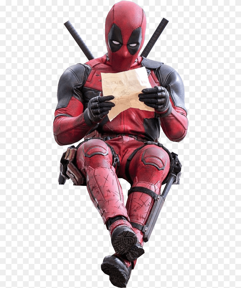 475x1004 Deadpool Reading Deadpool, Person, Clothing, Costume, Man Sticker PNG