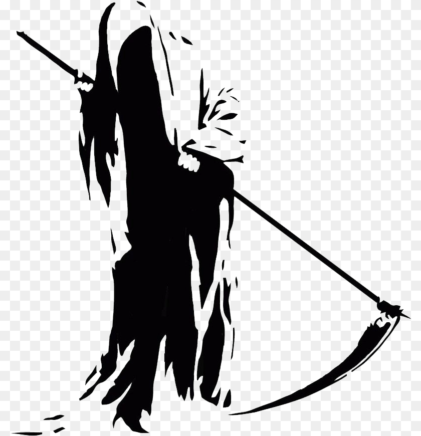 801x870 Death Grim Reaper Black And White, Weapon, Silhouette, Bow Sticker PNG