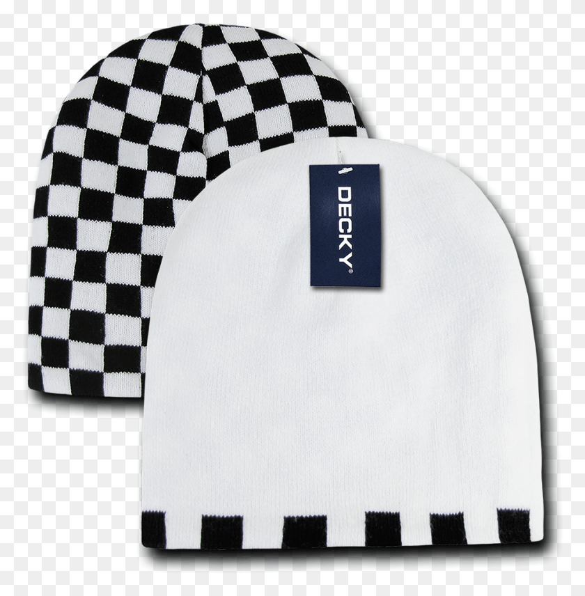 931x951 Decky Race Checkered Flag Reversible Beanies Beany Hairspray Black And White Dress, Clothing, Apparel, Rug HD PNG Download
