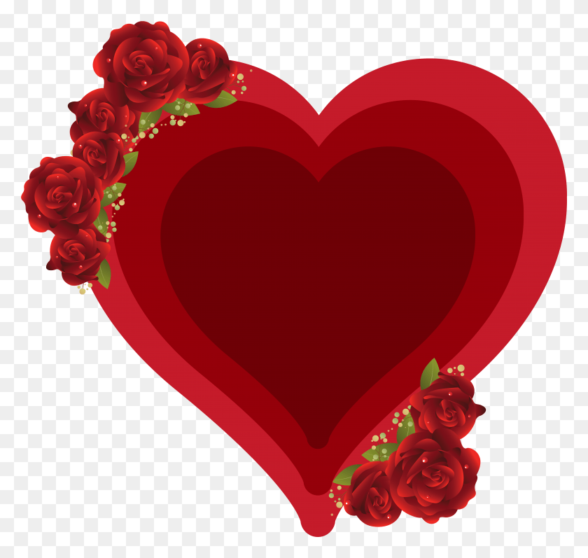 7272x6874 Deco Heart With Roses Clipart Picture, Rose, Flower, Plant HD PNG Download