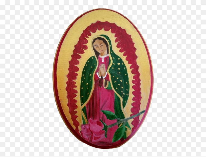 419x582 Decor Wall Hanging Virgen De Guadalupe Oval Shaped Illustration, Label, Text, Dessert HD PNG Download