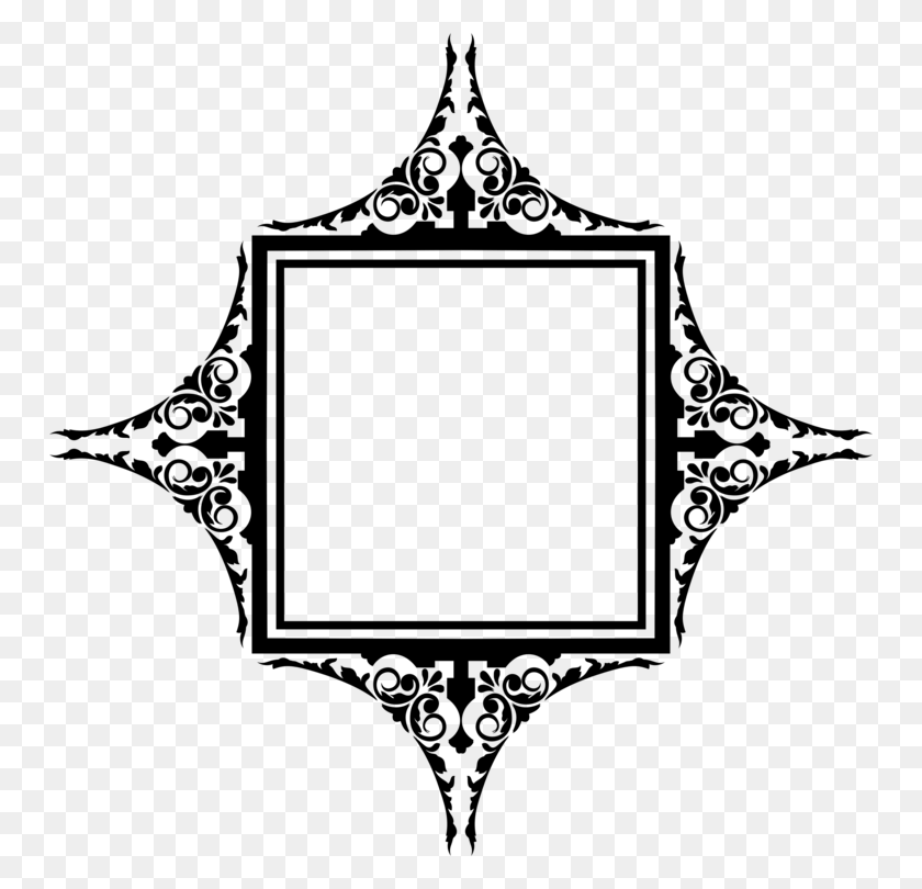 750x750 Decorative Borders Baroque Ornament Black And White Clip Art, Gray, World Of Warcraft HD PNG Download