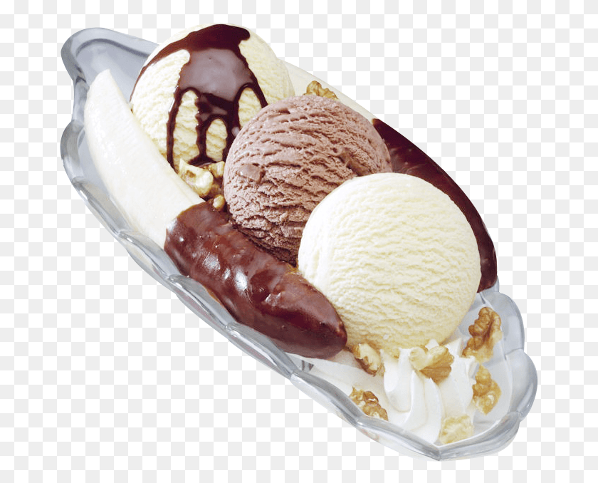 673x618 Deep Fried Bananas Amp Ice Cream, Cream, Dessert, Food HD PNG Download