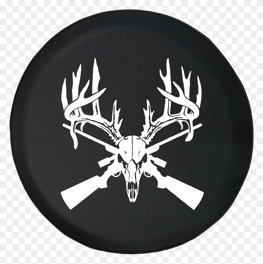1768x1777 Deer Skull Big Rack Crossed Hunting Rifles Deer Skull With Arrow, Antler HD PNG Download