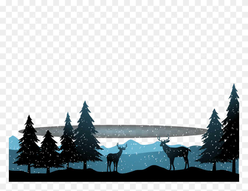 1181x886 Deer Winter Landscape Transprent Christmas Tree Background Silhouette, Transportation, Vehicle Descargar Hd Png