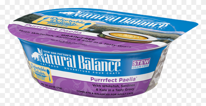 869x416 Descargar Png Delicias Deliciosas Purrrfect Paella Estofado De Gato Fórmula Natural Balance Alimentos Para Mascotas, Etiqueta, Texto, Lata Hd Png