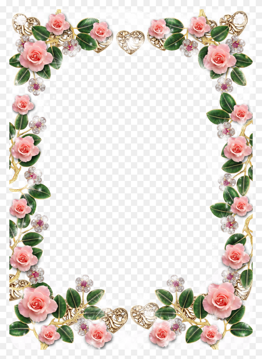 915x1280 Delicate Floral Jewelries And Pink Roses Picture Frame Rose Flower Frame, Plant, Floral Design, Pattern HD PNG Download