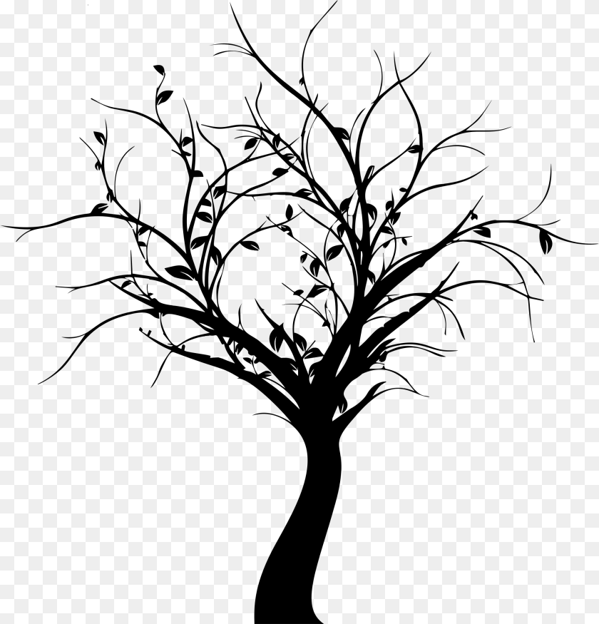Delicate Tree Silhouette Icons, Gray Sticker PNG