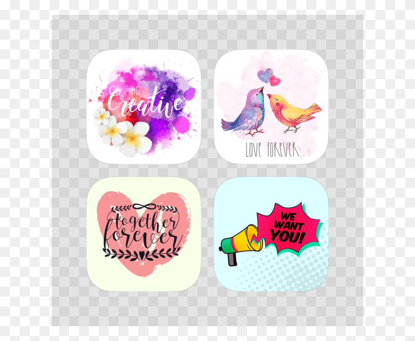 630x630 Delightful Watercolor With Pop Art Stickers On The Watercolor Painting, Bird, Animal, Graphics HD PNG Download