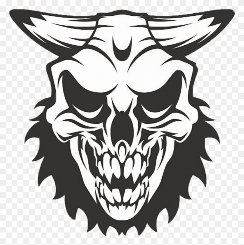 905x909 Demon Skull Satanic Illustration, Stencil HD PNG Download