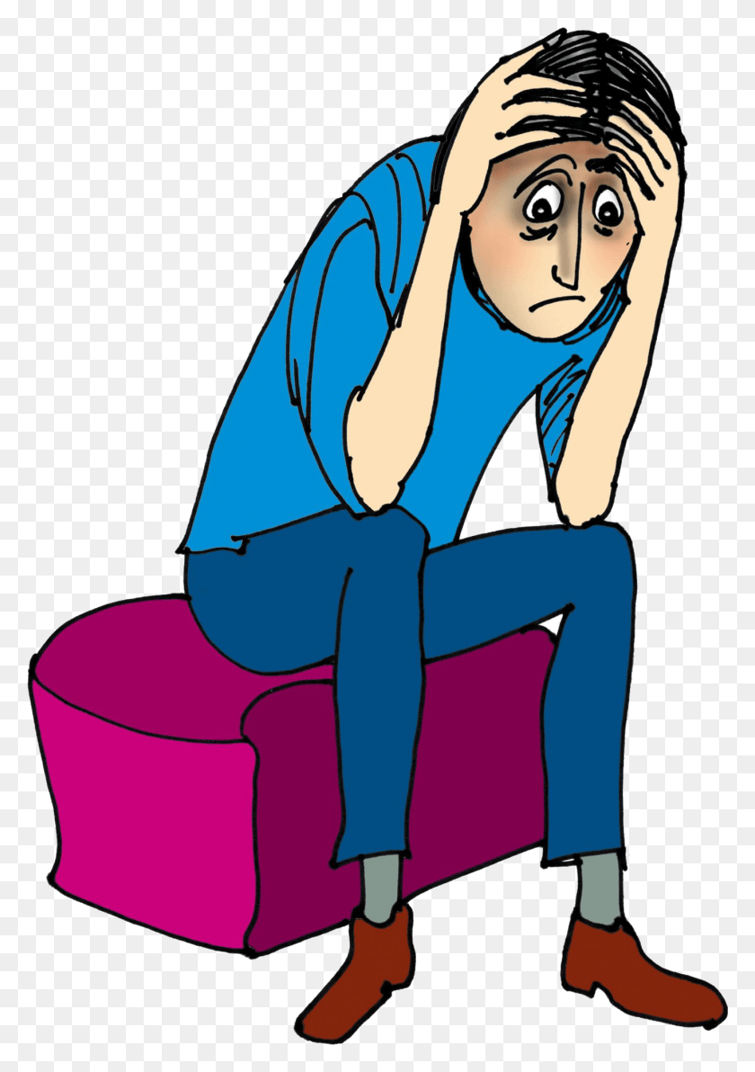 1382x2006 Depressed Man Cartoon, Furniture, Sitting, Person HD PNG Download