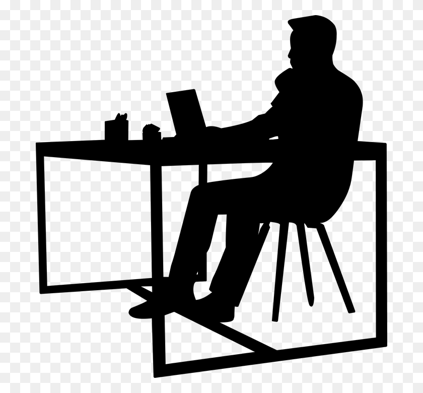 698x720 Desk Analyze Browsing Businessman Busy Chair Work Desk Silhouette Transparent, Gray, World Of Warcraft HD PNG Download