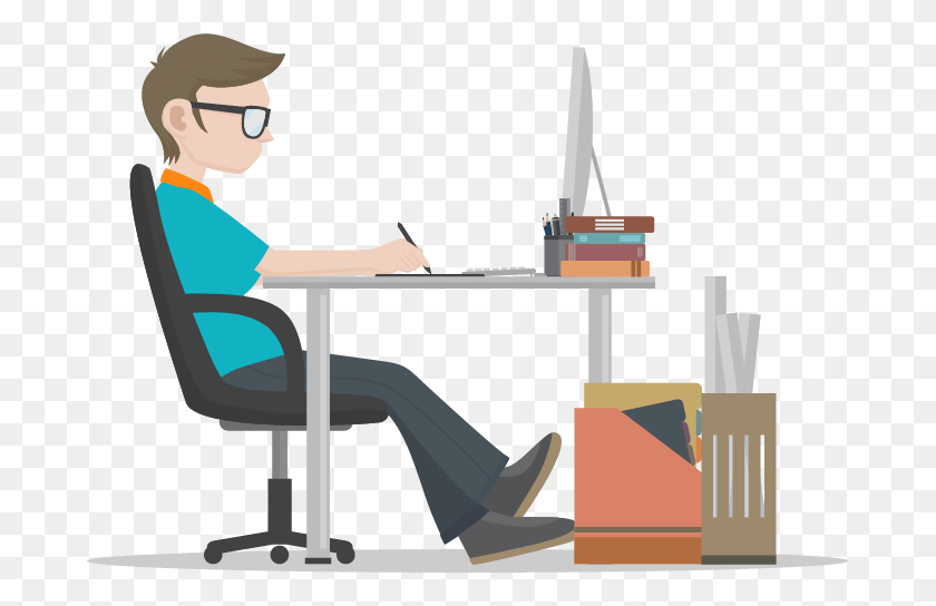 683x484 Desk Clipart Stressed Office Worker Graphic Designer, Sitting, Person, Sunglasses HD PNG Download