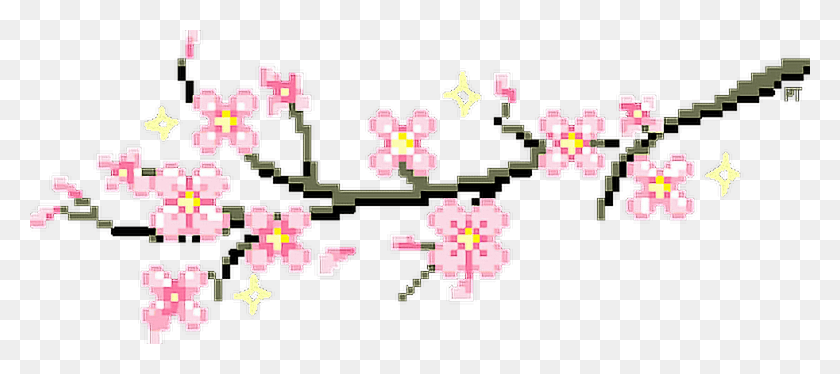 982x396 Desktop Wallpaper Tenor Kawaii Flower Pink Cherry Blossom Gif Transparent, Pattern, Embroidery, Stitch HD PNG Download