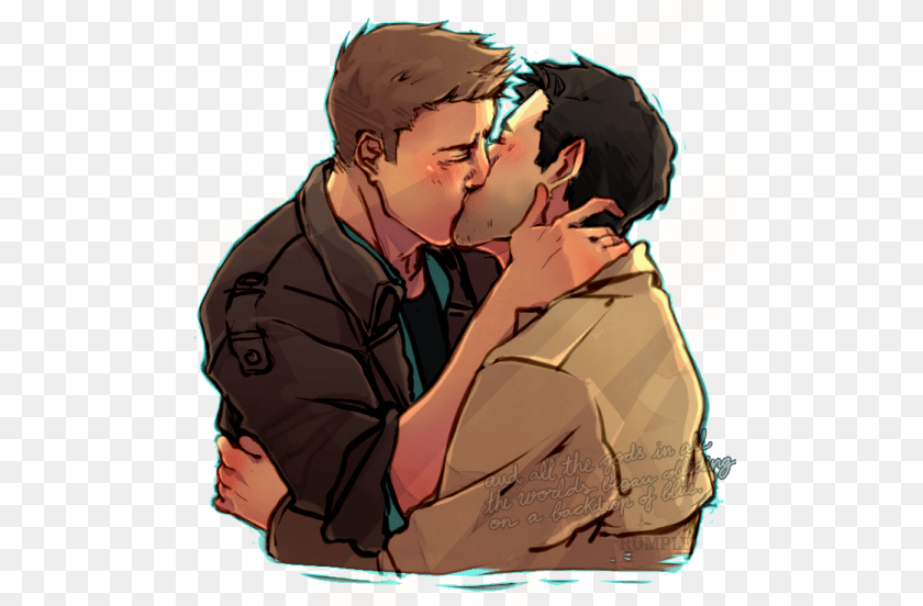 Destiel Kiss Art, Kissing, Person, Romantic, Adult Clipart PNG