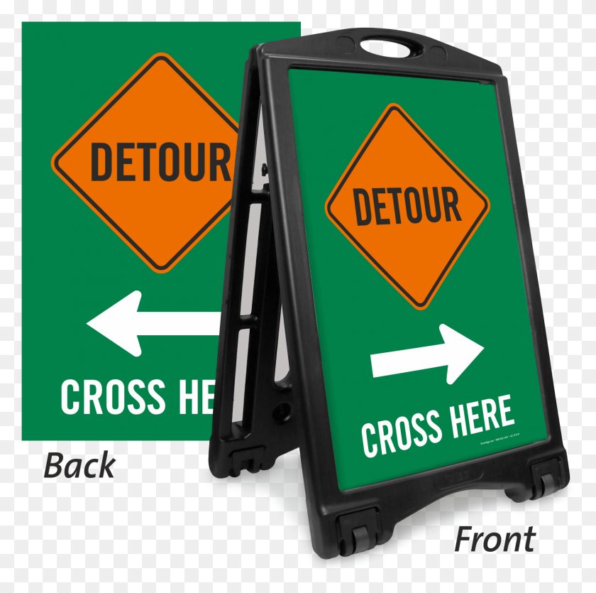 1471x1462 Detour Cross Here Arrow Sidewalk Sign Shuttle Service Sign, Symbol, Gas Pump, Pump HD PNG Download