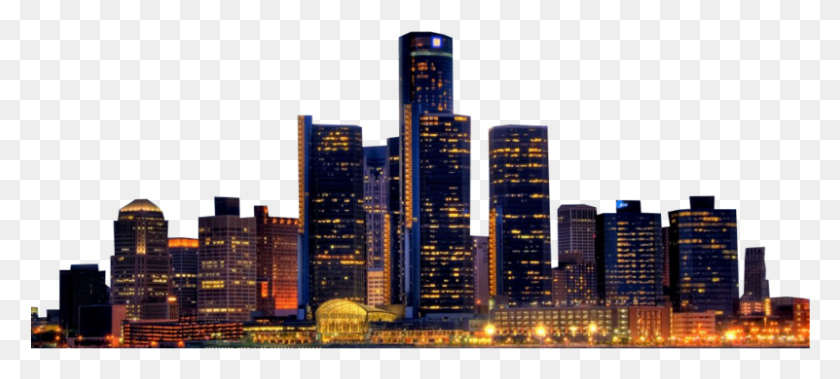 801x328 Detroit New York City Skyline Youtube Night City Building, Urban, Town, High Rise HD PNG Download